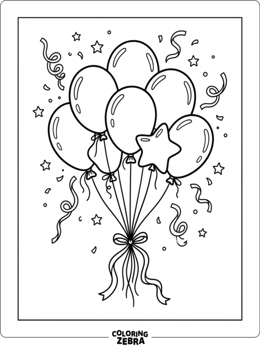Balloons with streamers and tiny stars