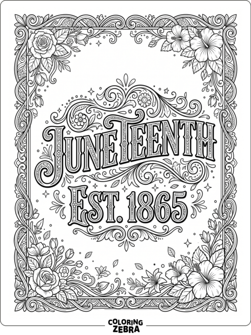 Decorative Juneteenth lettering with floral corners