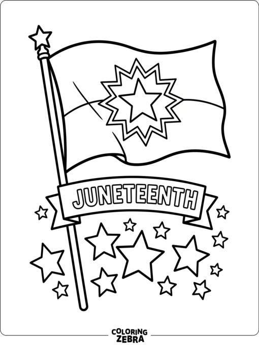 Juneteenth flag with stars and a banner