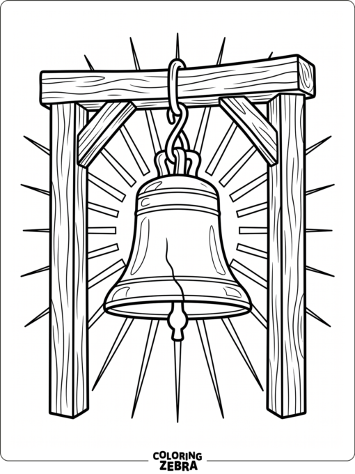 Freedom bell hanging in a wooden frame