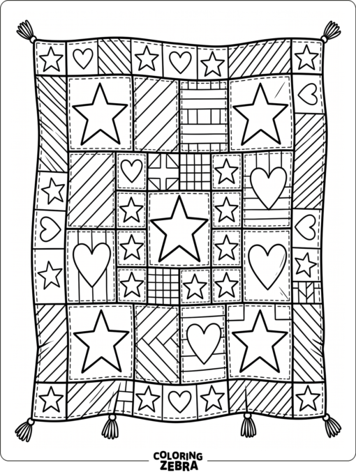Patchwork freedom quilt with stars, hearts, and stripes