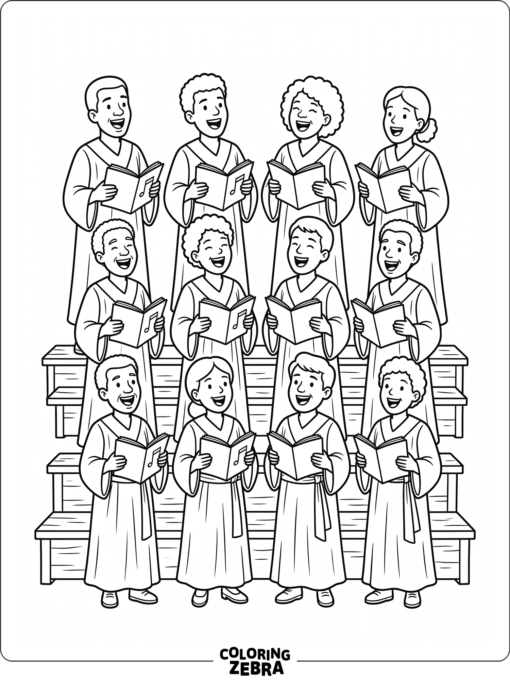 Gospel choir singing with songbooks and robes