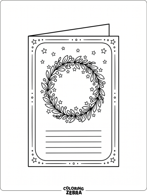 Greeting card design with a wreath, stars, and message space