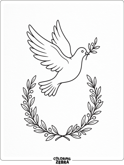 Peace dove above an olive branch wreath