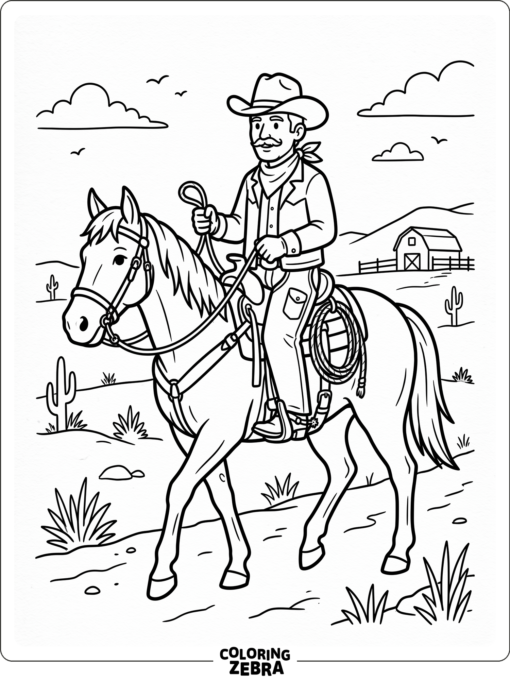 Texas cowboy on horseback with a hat and rope
