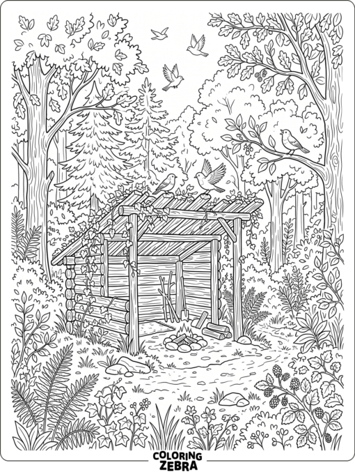 A simple jungle habitat with vines, birds, and plants