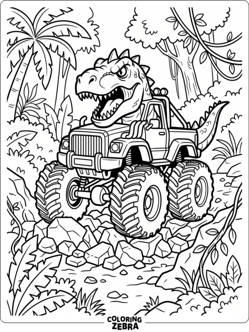 Jurassic Monster Truck In Jungle Rocks