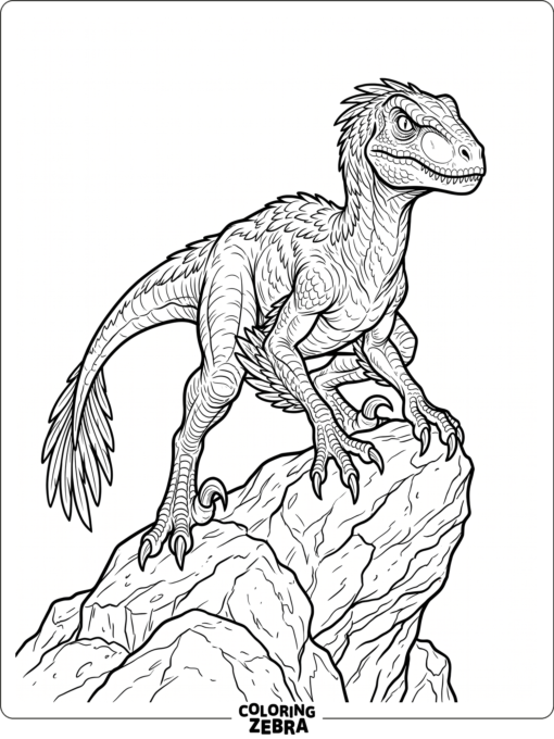 A blue raptor crouching on a rock