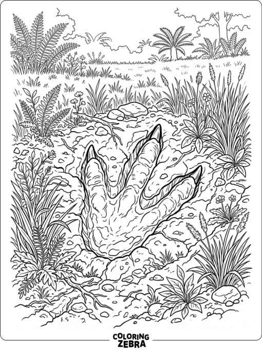 A large dinosaur footprint in muddy ground