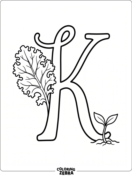 A kale leaf beside a large K