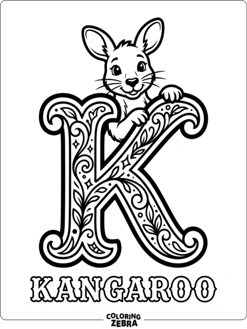A kangaroo peeking over the letter K