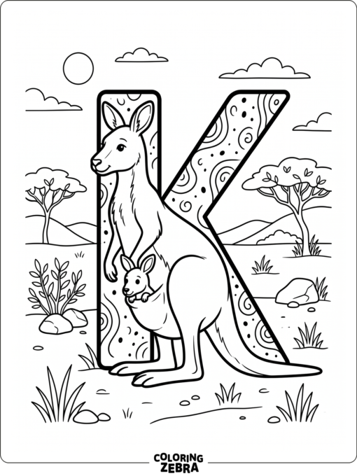 A kangaroo beside a large K