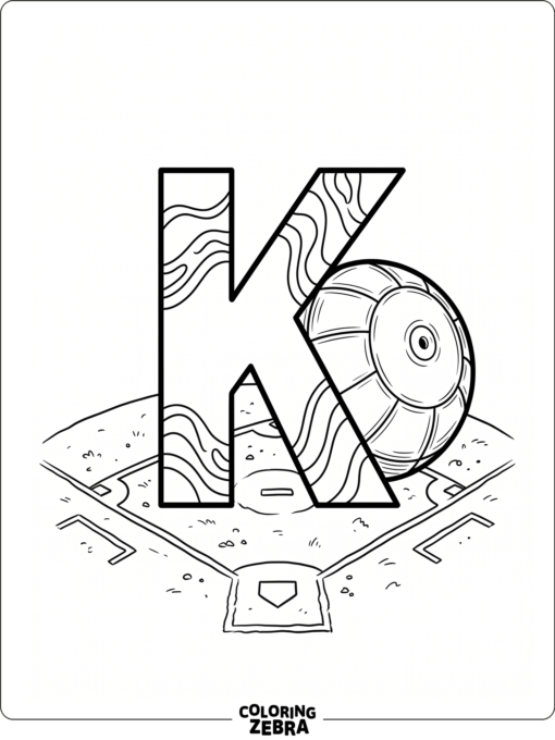 A letter K beside a kickball on a playground