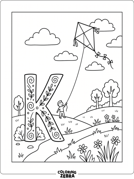 A letter K beside a flying kite