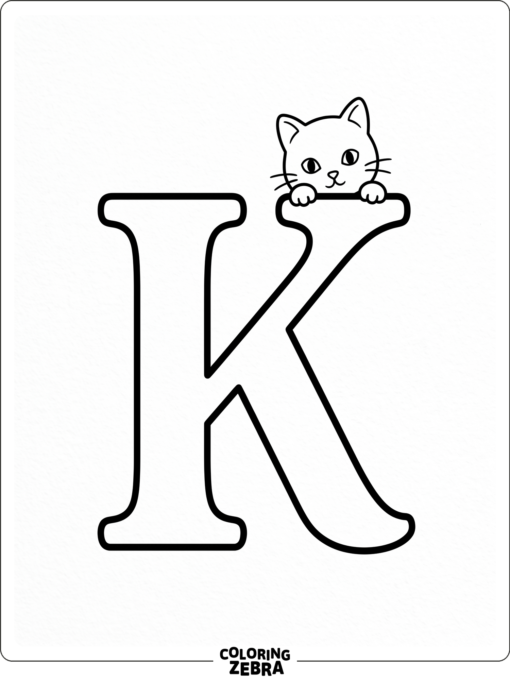 A kitten peeking over the letter K
