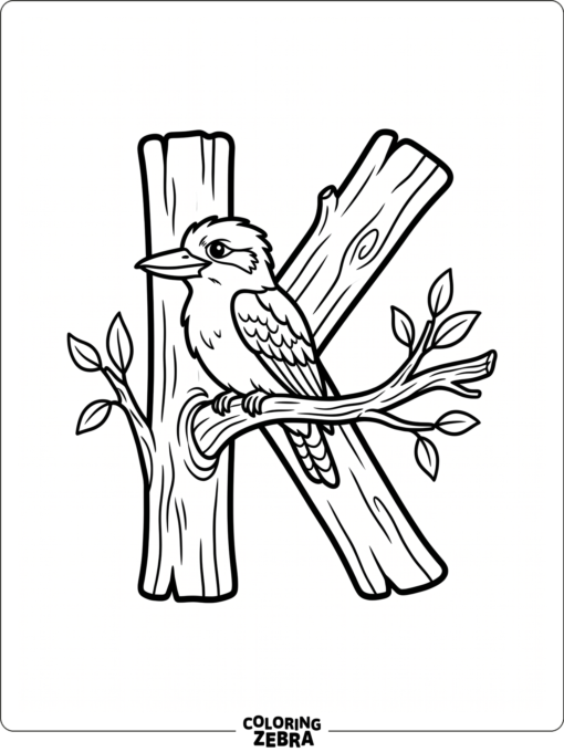 A kookaburra perched beside a large letter K