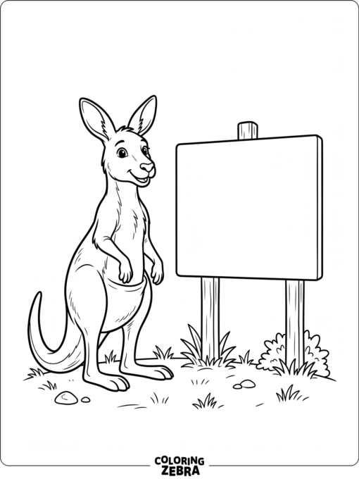 A kangaroo next to a blank sign in a simple layout