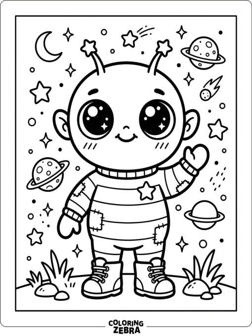 A kawaii alien with big eyes and tiny boots