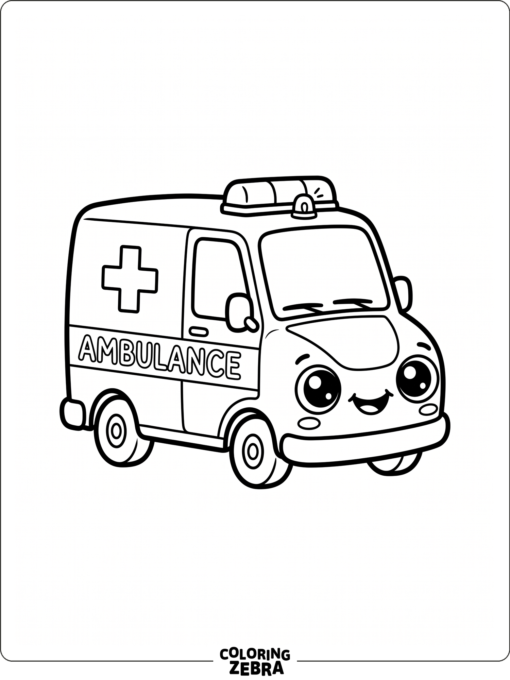 A kawaii ambulance with big eyes and a smiling face