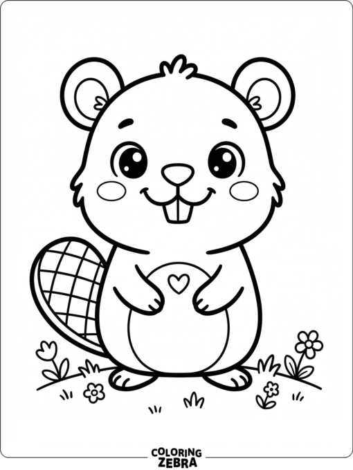 A kawaii beaver with tiny paws and a smiling face