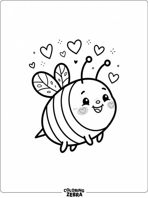A kawaii bee with blush cheeks and hearts