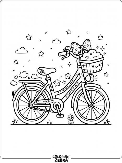 A kawaii bicycle with a bow and stars