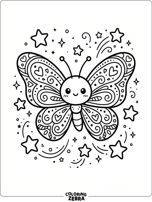 A kawaii butterfly with tiny cheeks and stars