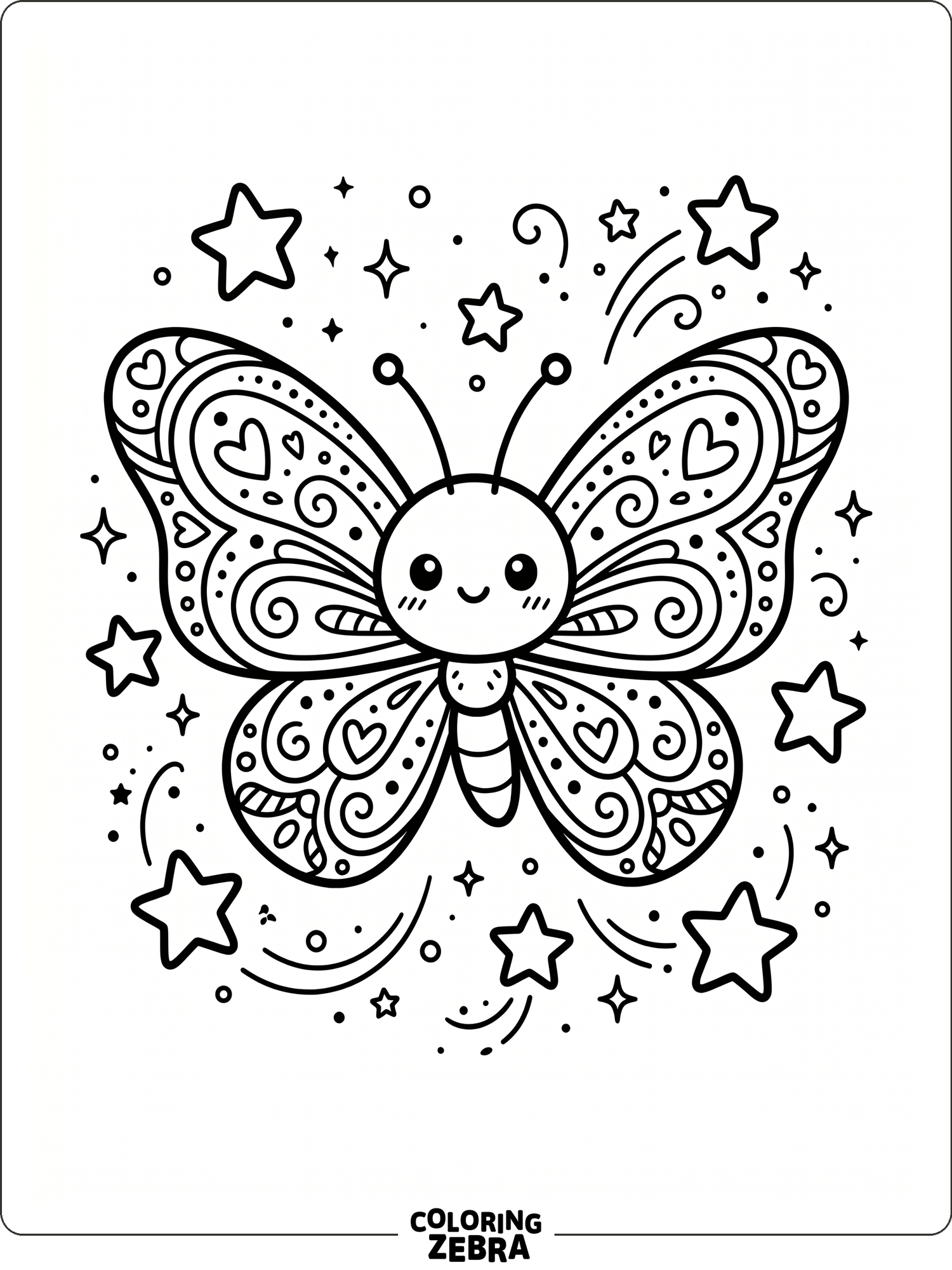 A kawaii butterfly with tiny cheeks and stars