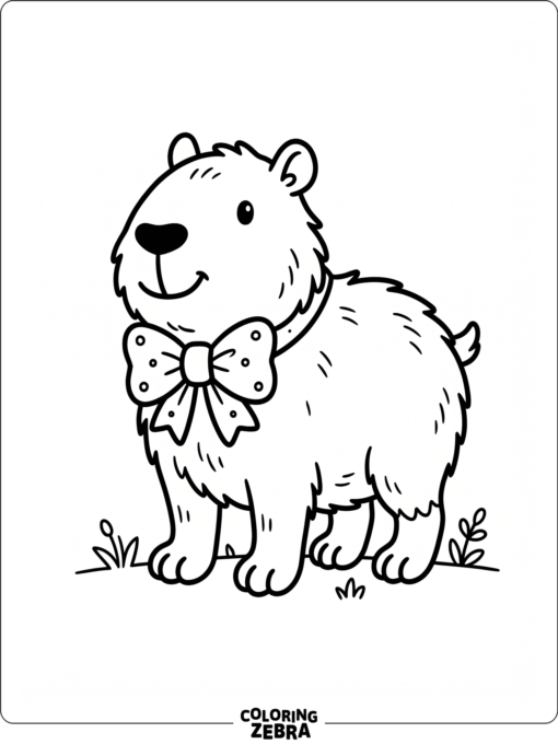 A kawaii capybara with a bow and a simple smile