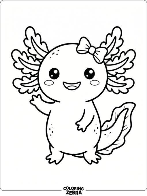 A kawaii axolotl with a tiny bow