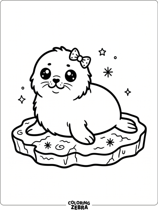 A kawaii baby seal with big eyes and a bow
