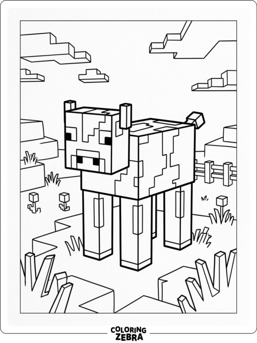 A blocky cow stands in a plain field with a simple game-inspired look.