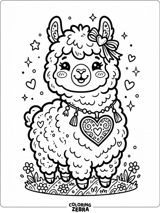 A kawaii llama with round cheeks and a heart