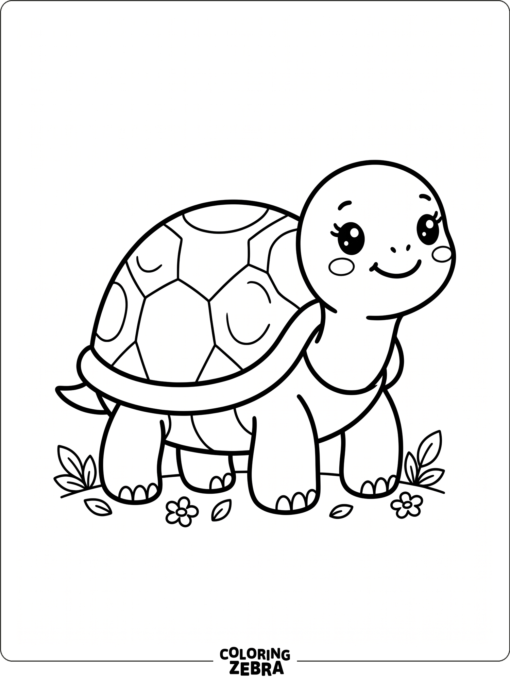A kawaii turtle with tiny cheeks and a round shell