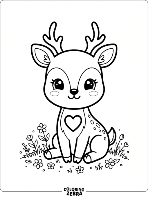 A kawaii deer sitting with a heart on its chest