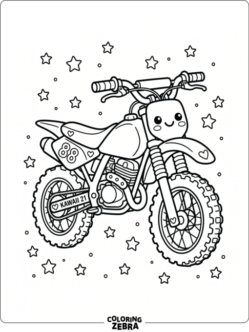A cute kawaii dirt bike with a smiling face
