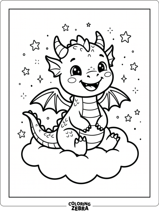 A cute baby dragon with stars around it