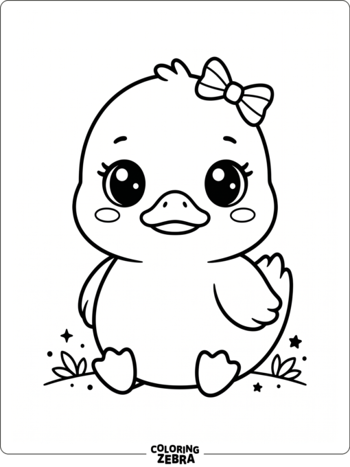 A kawaii duck with big eyes and a bow