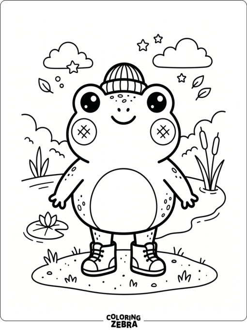 A kawaii frog with round cheeks and little boots