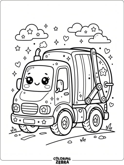 Kawaii garbage truck with a tiny face