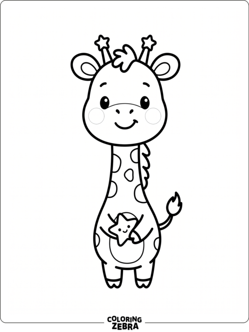 A kawaii giraffe with blush cheeks and a small star