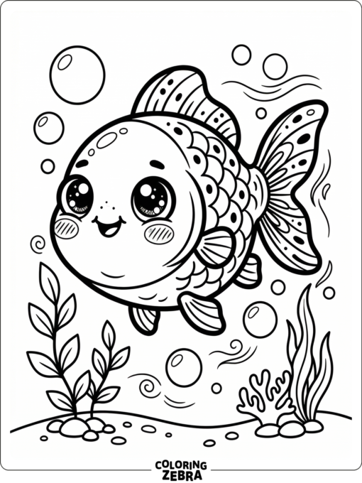 A kawaii goldfish with sparkly eyes