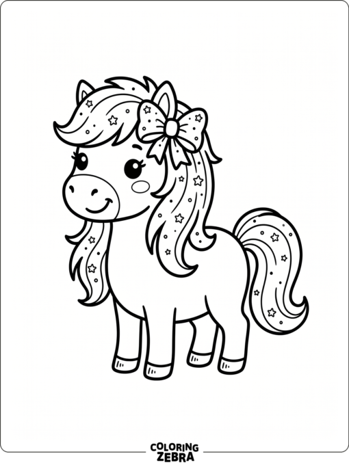 A kawaii horse with a bow and tiny stars