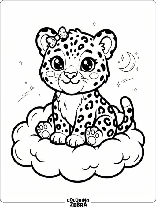 A cute jaguar with big eyes and a bow