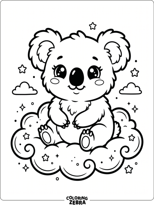 A kawaii koala sitting on a cloud