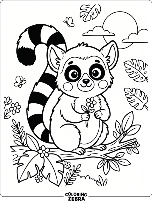 A kawaii lemur with round cheeks and a tiny flower