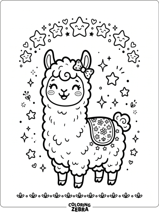 A kawaii llama with stars and a bow