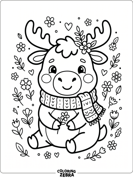 A kawaii moose with flowers and a sweet expression