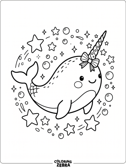 A kawaii narwhal with a bow and stars