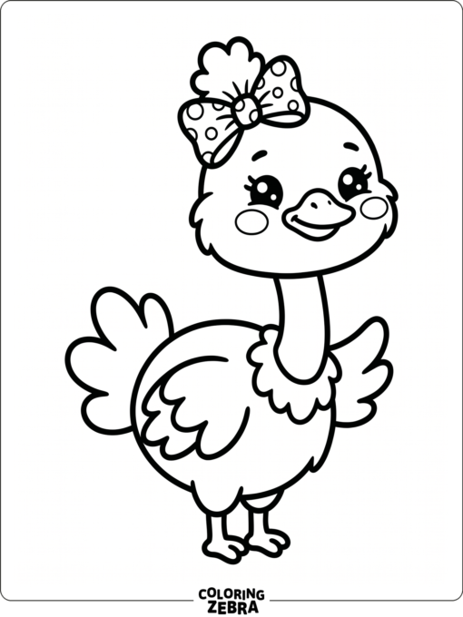 A kawaii ostrich with round cheeks and a small bow